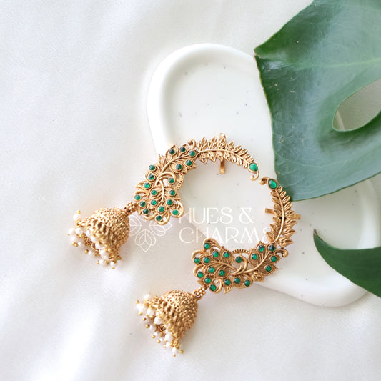 GOLDEN KANKA LEAF EAR CUFF JHUMKAS WITH PEARLS (COLOURS AVAILABLE)