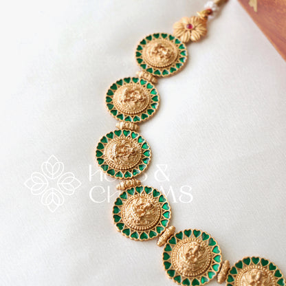 GOLDEN GREEN STATEMENT LAKSHMI NECKLACE SET
