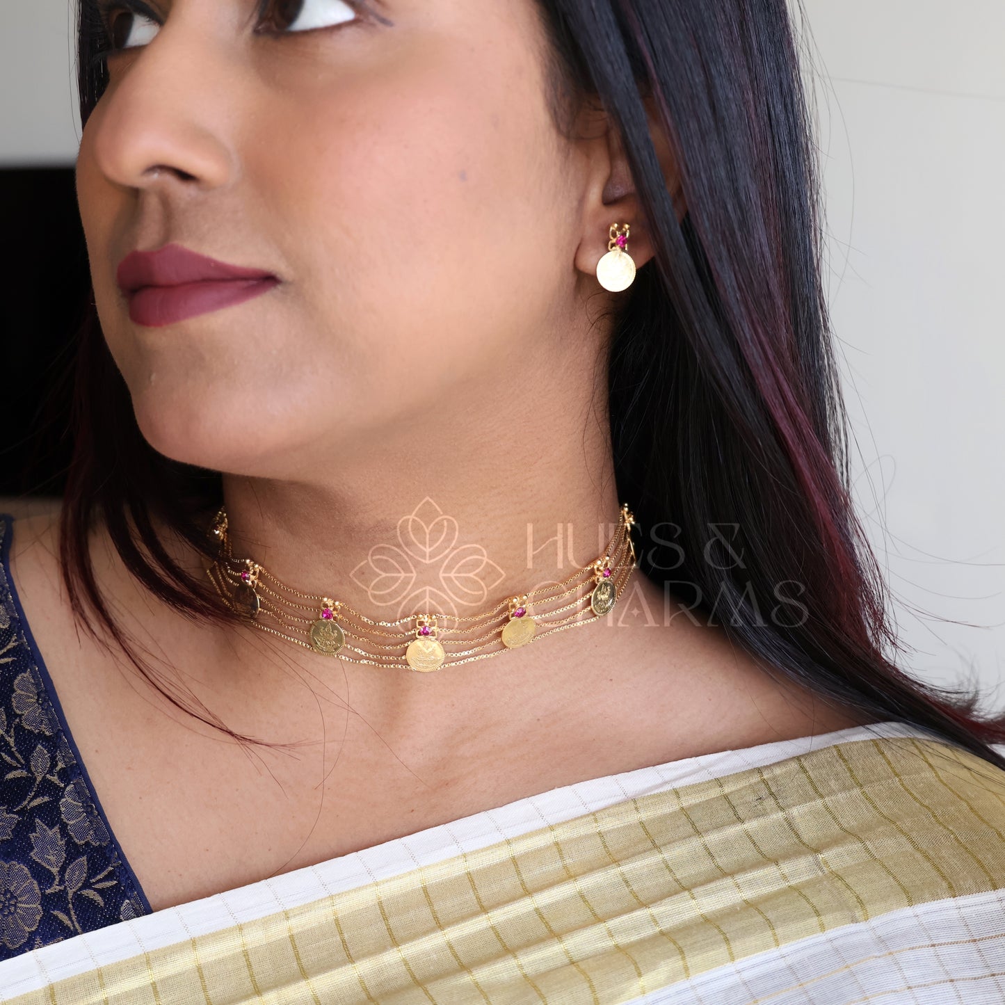TRADITIONAL KASHU LAKSHMI COIN CHOKER SET | GOLD PLATED