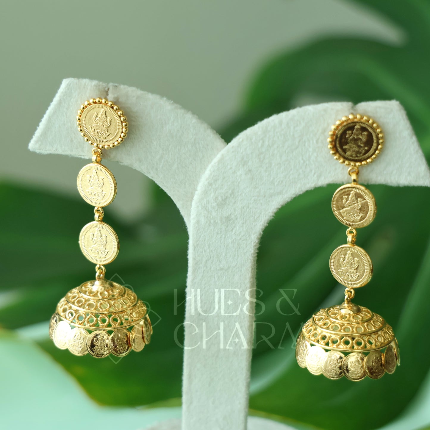 GOLDEN LAKSHMI 3 LAYER STEP COIN JHUMKA (IDOL VERSION) | GOLD PLATED