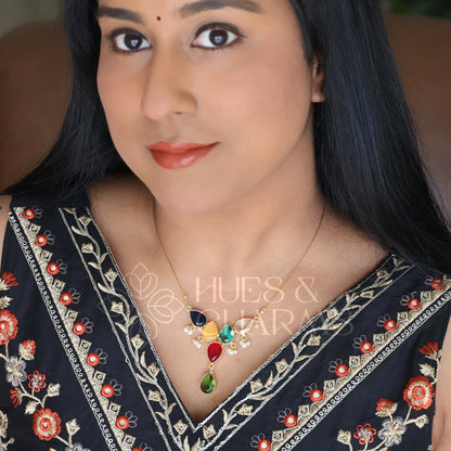 GLOSSY 5 DROP FLOATING NECKPIECE WITH PEARLS (COLOURS AVAILABLE)