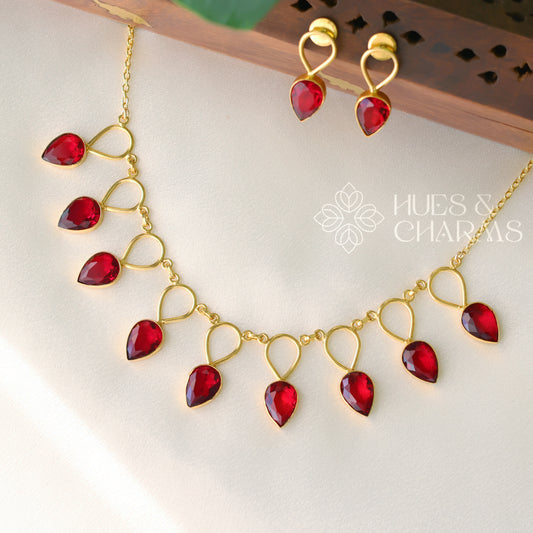 RED GLOSSY DROP NECKLACE SET