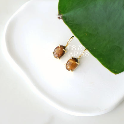 MINIMAL OVAL RAW STONE DROP EARRINGS (Colours available)