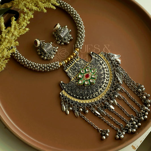 NOORANI DUAL TONE OXIDISED NECKLACE SET