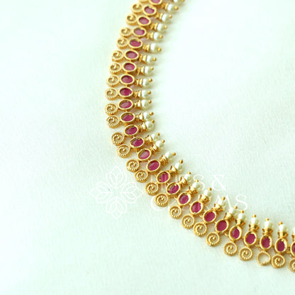 GOLDEN SIMPLE RATNA NECKLACE SET (Colours available)