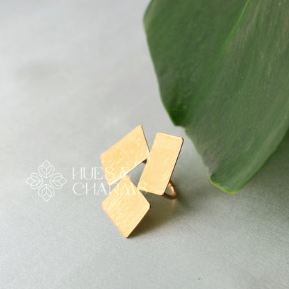 GOLDEN STACKED RECTANGLE ADJUSTABLE RING