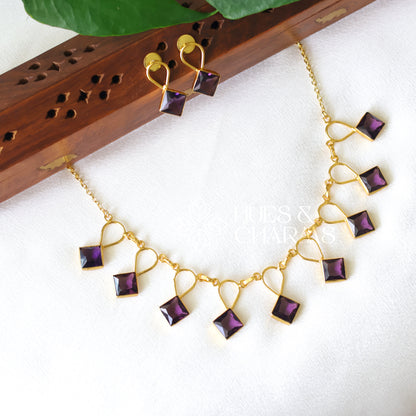 PURPLE GLOSSY DROP NECKLACE SET