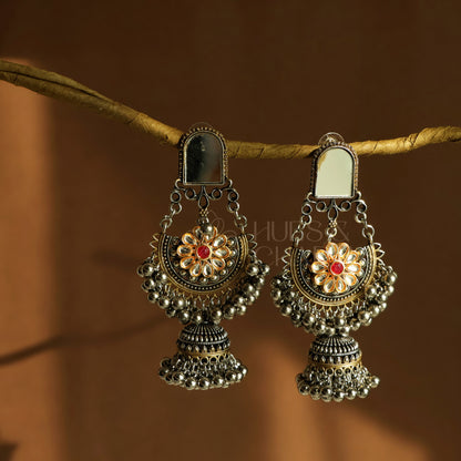 OXIDIZED DUAL TONE GULNAAR JHUMKA EARRINGS