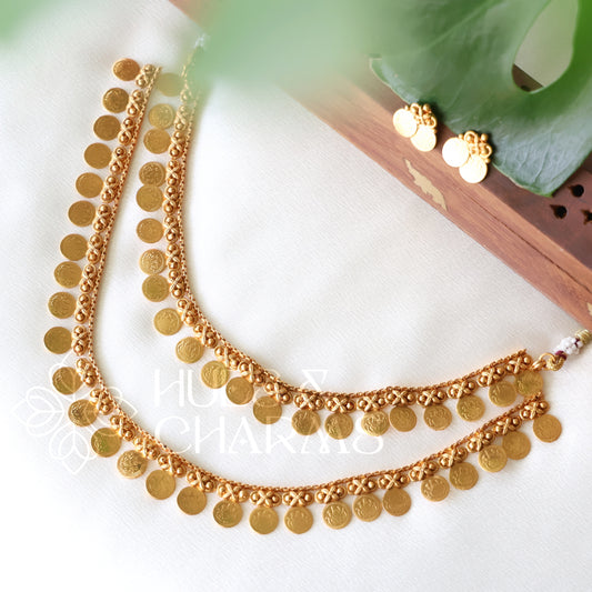 TRADITIONAL 2 LAYER GOLDEN LAKSHMI COIN NECKLACE SET