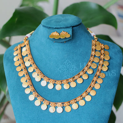 TRADITIONAL 2 LAYER GOLDEN LAKSHMI COIN NECKLACE SET
