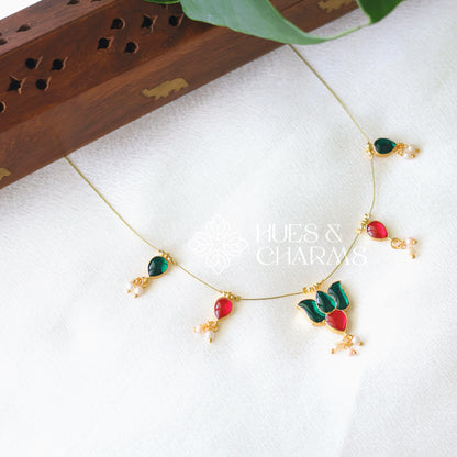 LOTUS FLOATING NECKPIECE - GREEN & PINK