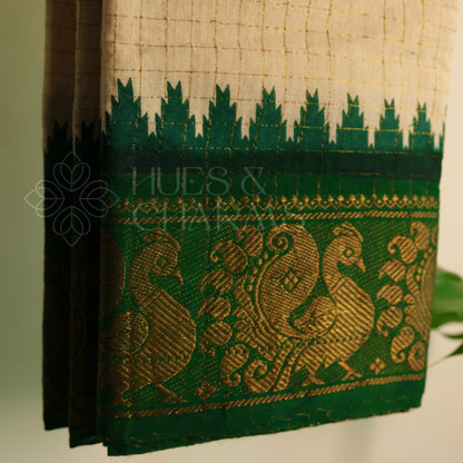 MADURAI SUNGUDI SAREE- GREEN (MUD WHITE COLOUR )