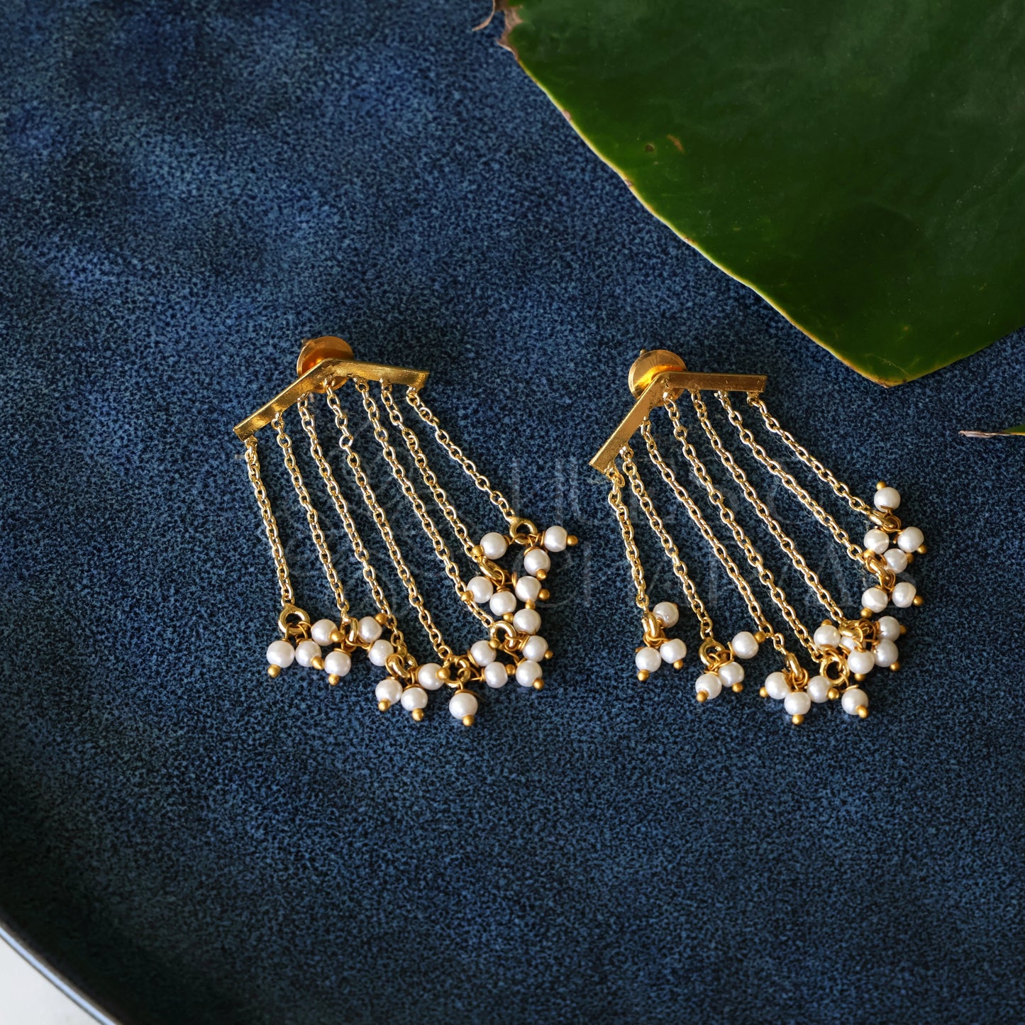 GOLDEN PEARL LAYERED DANGLER STATEMENT EARRINGS