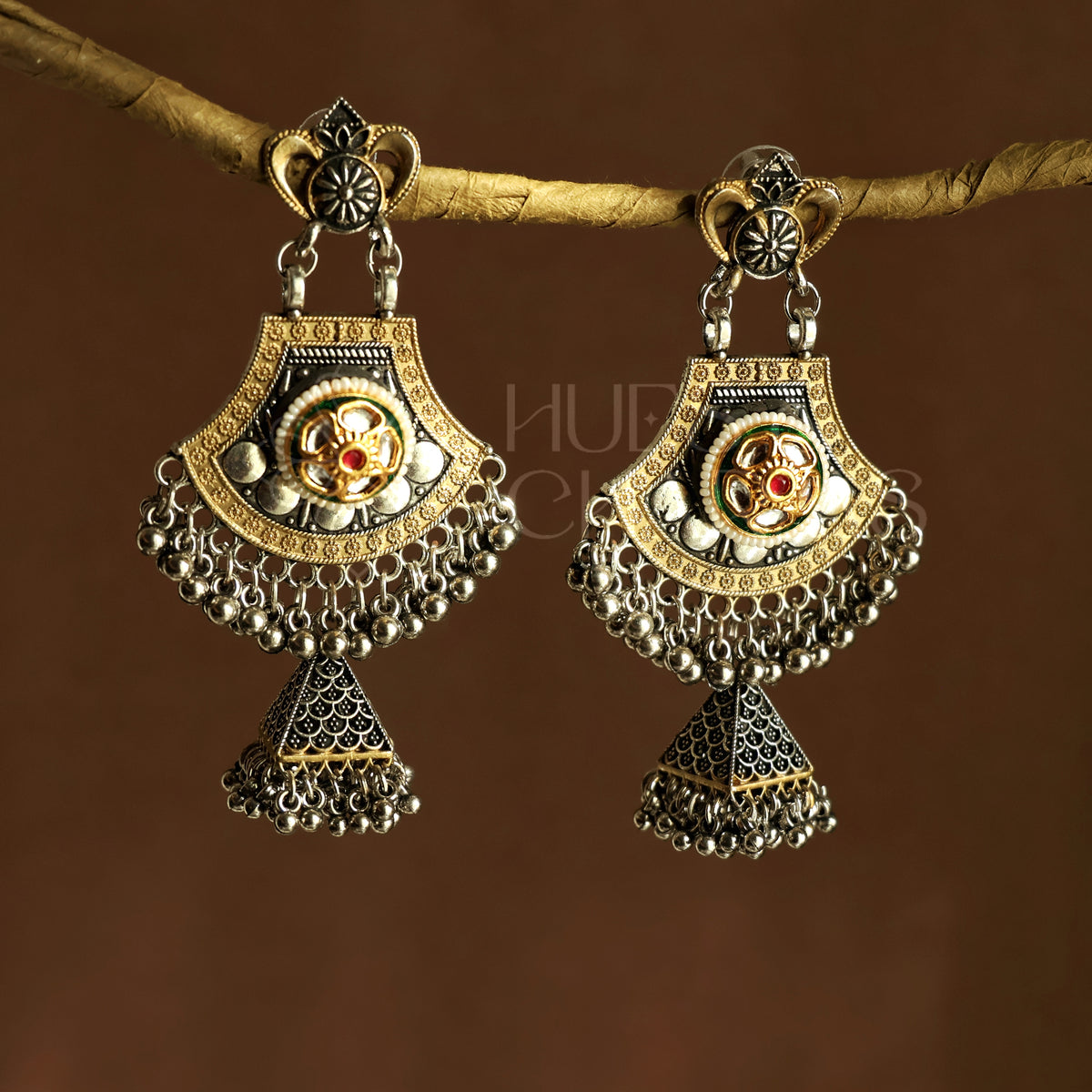 OXIDIZED DUAL TONE SURMAYI JHUMKA EARRINGS
