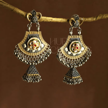 OXIDIZED DUAL TONE SURMAYI JHUMKA EARRINGS