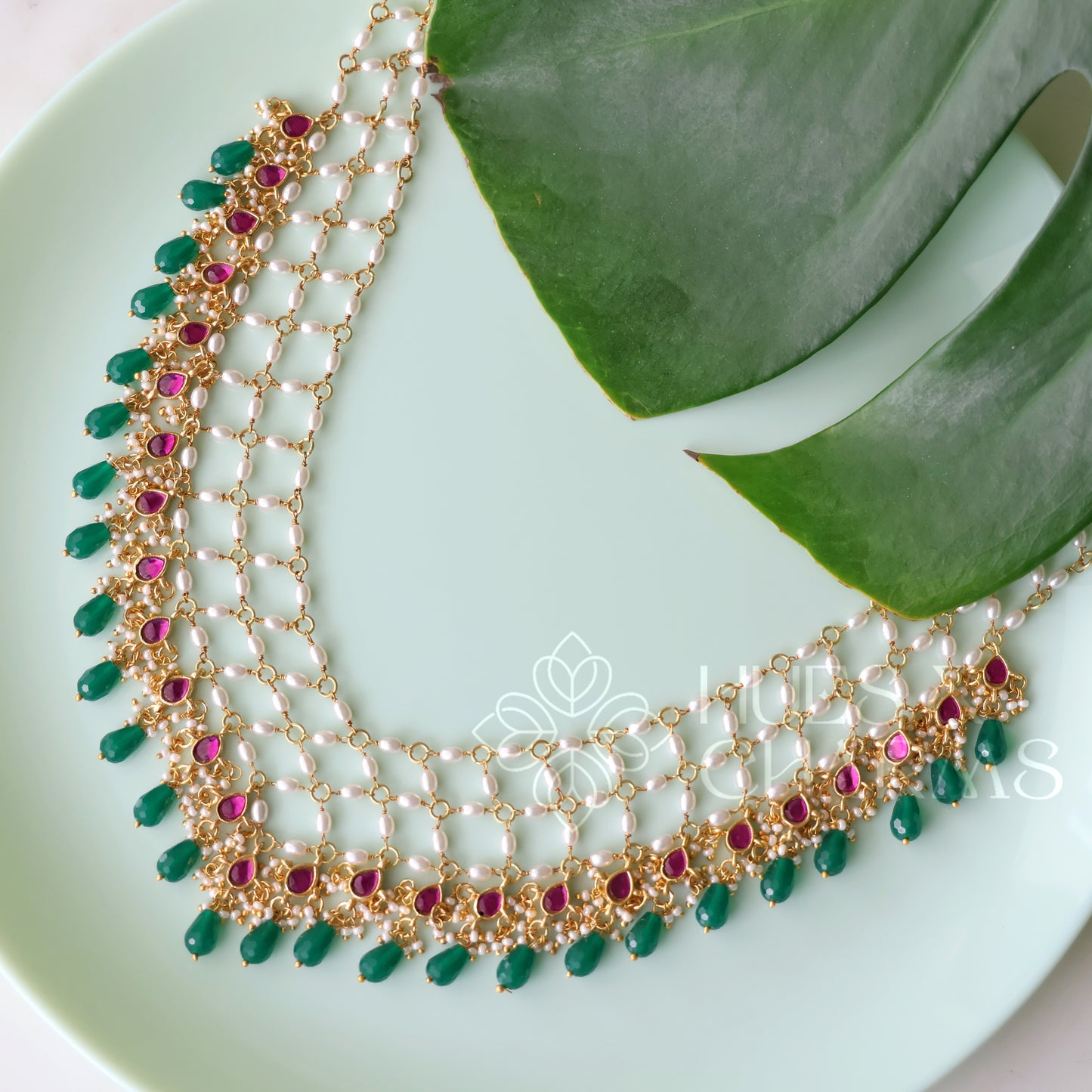 PEARL LAYERED JADAU STATEMENT NECKPIECE |PREMIUM JEWELLERY