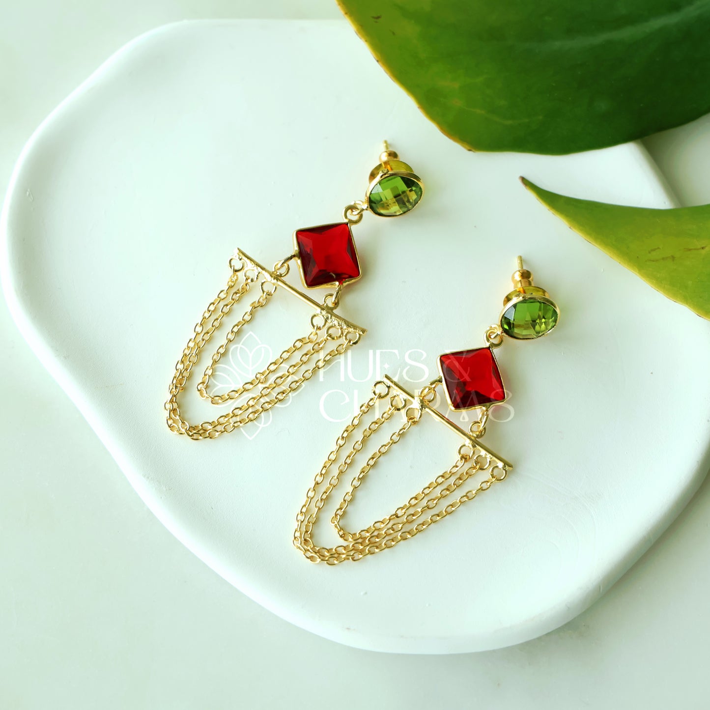 GOLDEN GLOSSY CHAINED ALLURE DANGLER EARRINGS (COLOURS AVAILABLE)