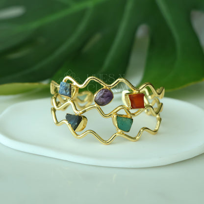 GOLDEN  RAW STONE ZIG ZAG ADJUSTABLE CUFF BANGLE(COLOURS AVAILABLE)