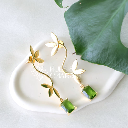 GOLDEN GLOSSY LEAFY GRACE EARRING (COLOURS AVAILABLE)