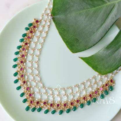 PEARL LAYERED JADAU STATEMENT NECKPIECE |PREMIUM JEWELLERY
