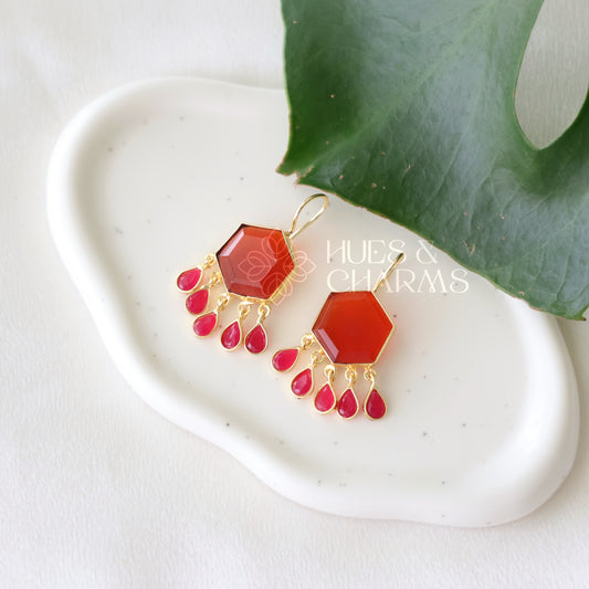 GOLDEN GLOSSY HEXA DEWDROPS EARRINGS (COLOURS AVAILABLE)