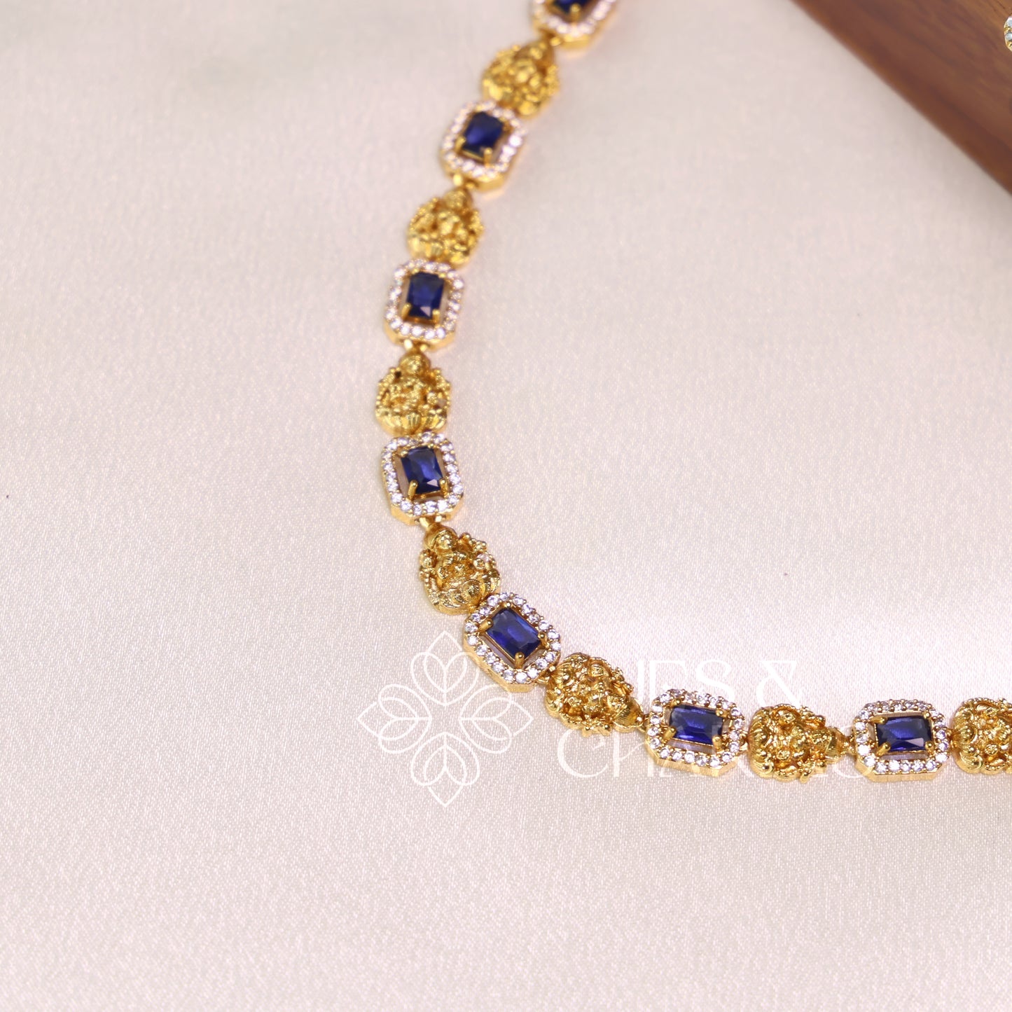 GOLDEN NAVARATNA LAKSHMI AD NECKLACE SET (Colours available)
