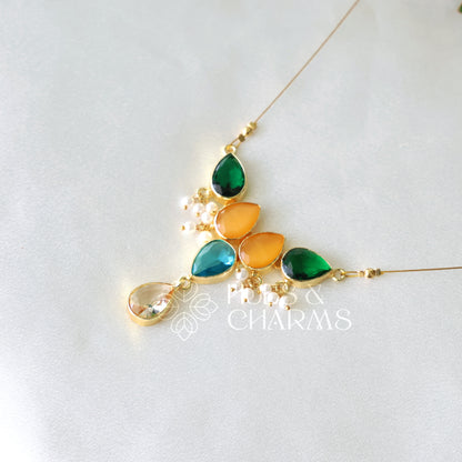 GLOSSY 5 DROP FLOATING NECKPIECE WITH PEARLS (COLOURS AVAILABLE)