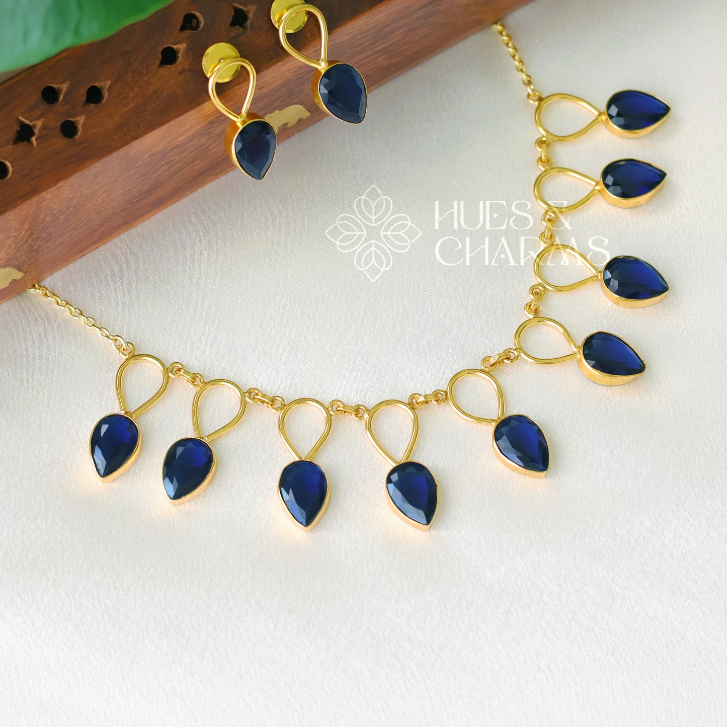 MIDNIGHT BLUE GLOSSY DROP NECKLACE SET