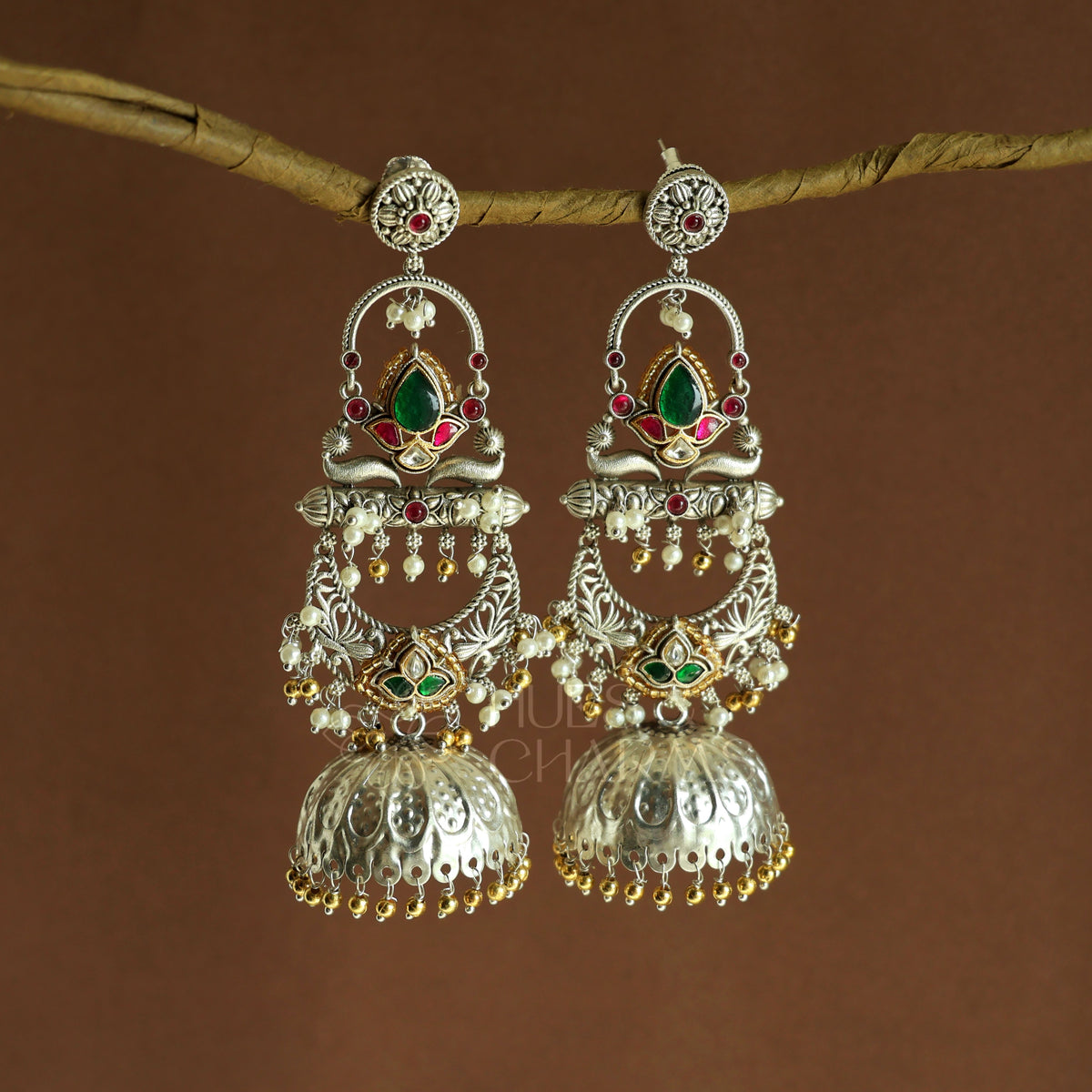 TANISHKA STATEMENT  DUAL TONE LAYERED JHUMKA EARRINGS | PREMIUM JEWELLERY