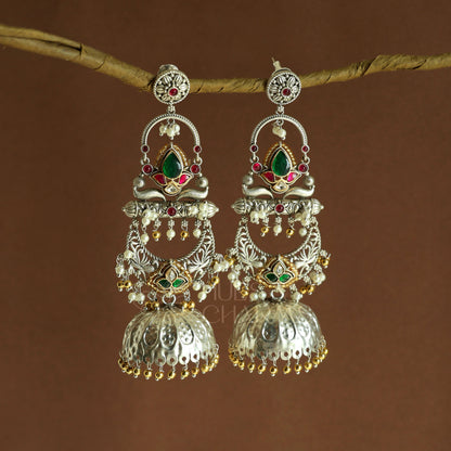 TANISHKA STATEMENT  DUAL TONE LAYERED JHUMKA EARRINGS | PREMIUM JEWELLERY