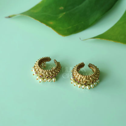 GOLDEN HERITAGE RUBY BUGADI WITH PEARLS