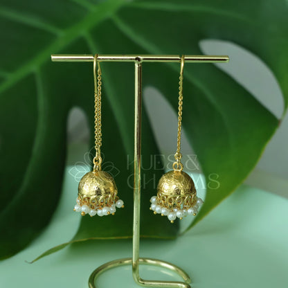 NEEDLE AND THREAD FLORAL EMBOSSED MINIMAL PEARL JHUMKA EARRINGS