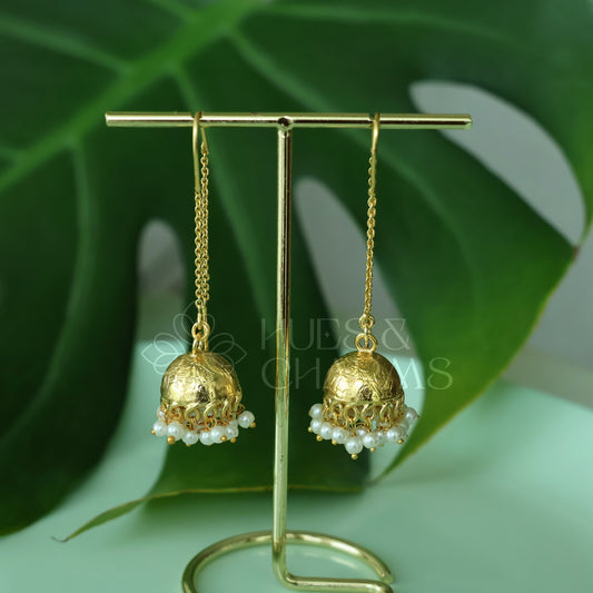NEEDLE AND THREAD FLORAL EMBOSSED MINIMAL PEARL JHUMKA EARRINGS