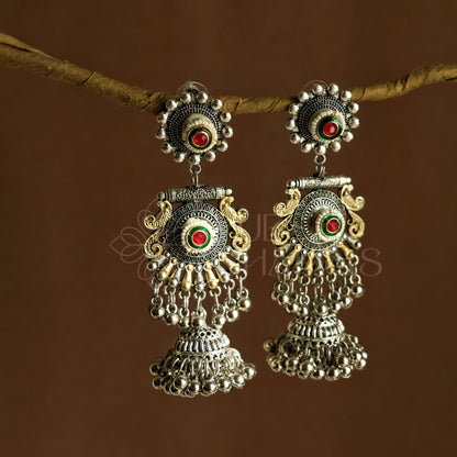 OXIDIZED DUAL RANGMOHINI JHUMKA EARRINGS