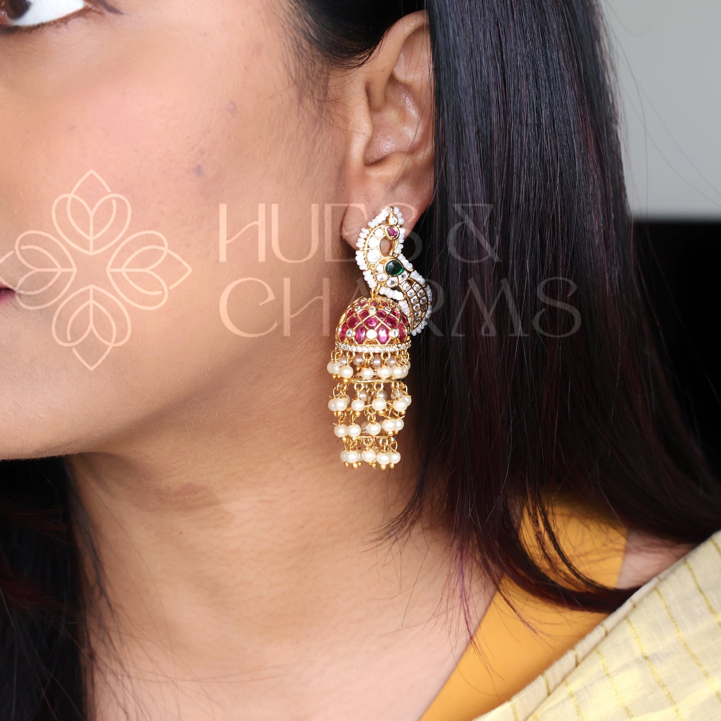 GOLDEN MAYURI LAYERED PEARL JHUMKA| PREMIUM JEWELLERY