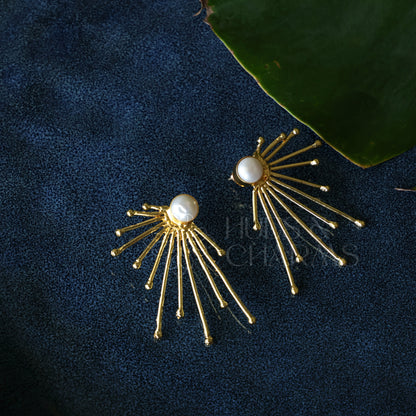 GOLDEN PEARL AURORA RAYS STATEMENT EARRINGS