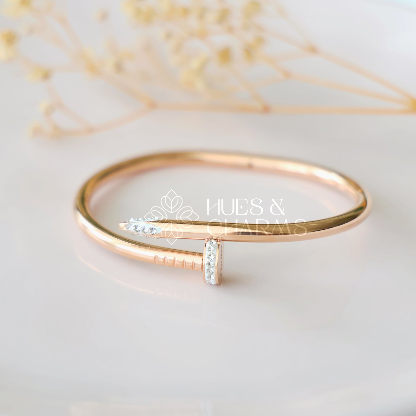 ROSE GOLD STONE STUDDED NAIL BANGLE