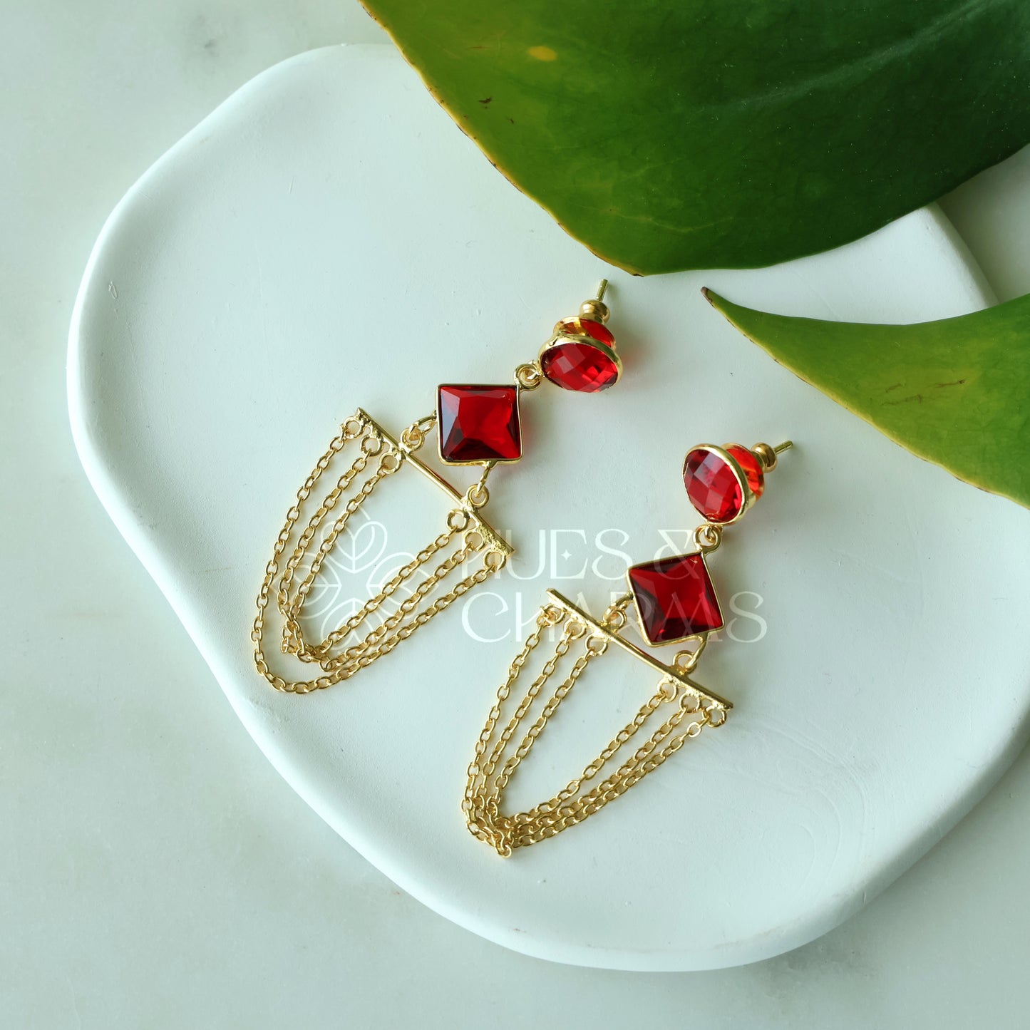 GOLDEN GLOSSY CHAINED ALLURE DANGLER EARRINGS (COLOURS AVAILABLE)