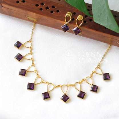 PURPLE GLOSSY DROP NECKLACE SET