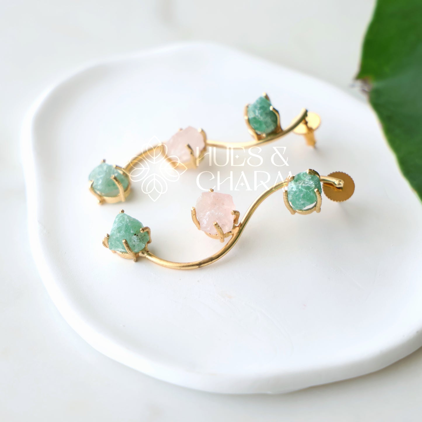 GOLDEN RAW STONE IVY ARC EARRINGS (Colours available)