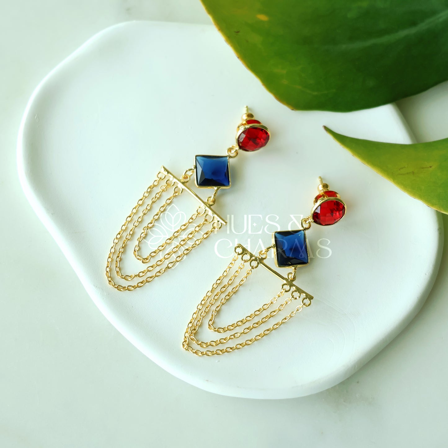GOLDEN GLOSSY CHAINED ALLURE DANGLER EARRINGS (COLOURS AVAILABLE)