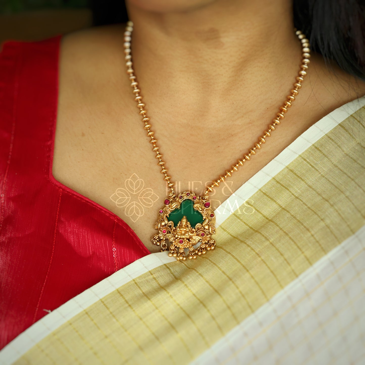GOLDEN  PADMA LAKSHMI PENDANT NECKLACE SET