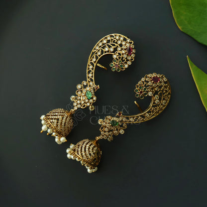 STATEMENT MAYURLEKHA AD EAR CUFF JHUMKAS WITH PEARLS