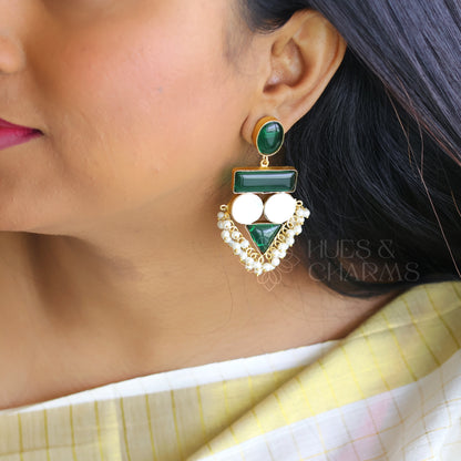 PRECIOUS STATEMENT EARRINGS WITH MOP -GREEN