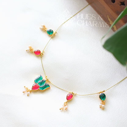 LOTUS FLOATING NECKPIECE - GREEN & PINK