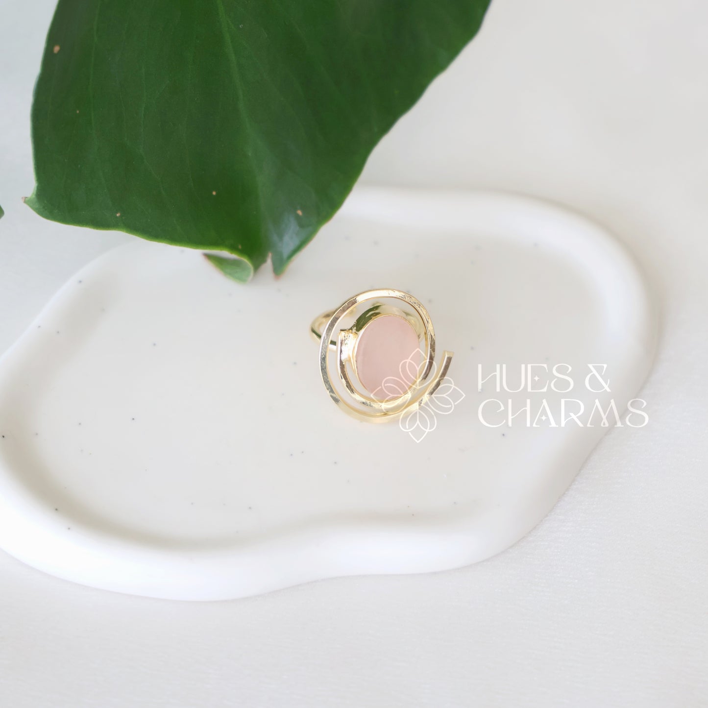 GOLDEN SPIRAL RAW STONE ADJUSTABLE RING (COLOURS AVAILABLE)