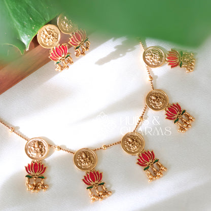 GOLDEN PADMA LAKSHMI COIN NECKLACE SET