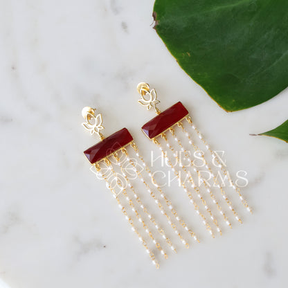 GOLDEN LAYERED LOTUS PEARL EARRINGS  (COLOURS AVAILABLE)