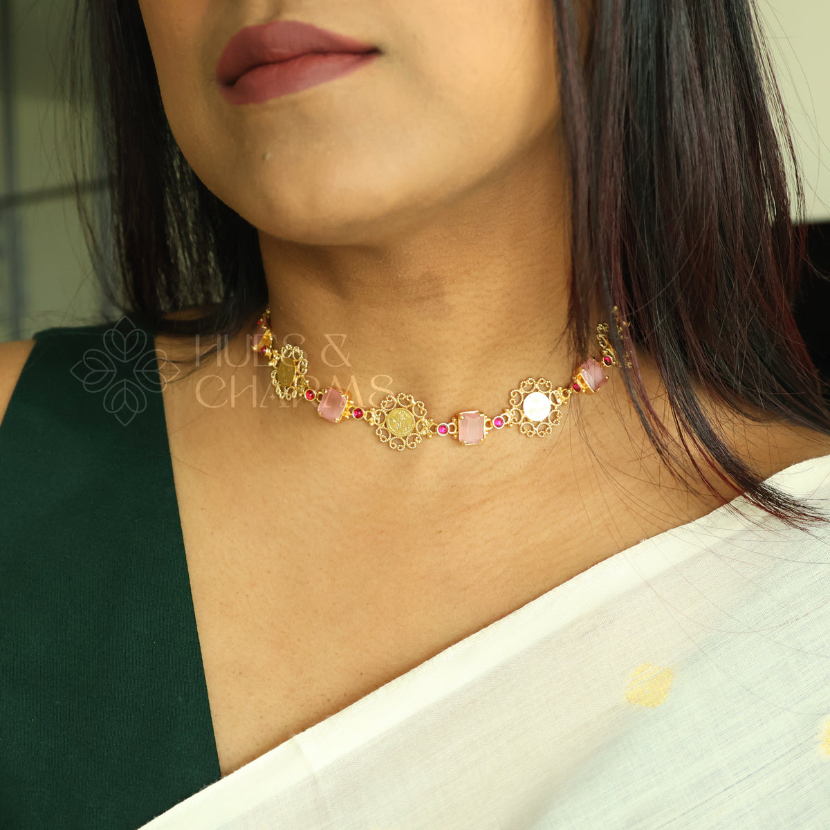 TRADITIONAL PADMIKA VYRA COIN NECKLACE | PREMIUM GOLD PLATED ( Colours available )