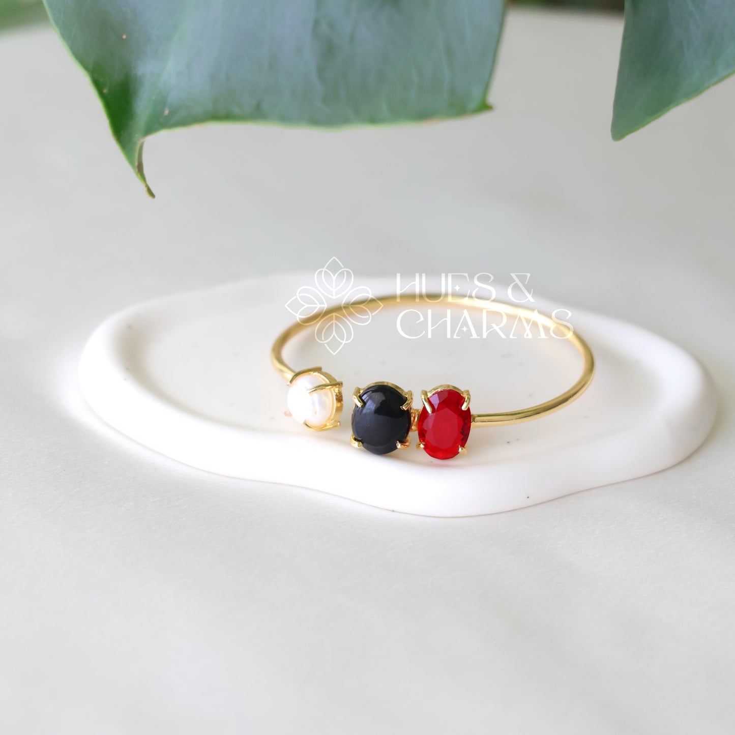 GOLDEN GLOSSY MULTI-SHAPE BANGLE WITH PEARL (COLOURS AVAILABLE)